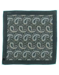 New Kiton Napoli Cashmere Silk Pocket Square Paisley Pattern Green 15.5" X 15.5" - Picture 1 of 1