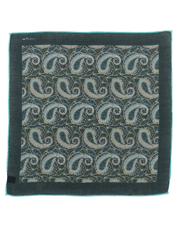 New Kiton Napoli Cashmere Silk Pocket Square Paisley Pattern Green 15.5" X 15.5" - Image 1 of 1
