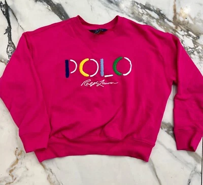 Polo Ralph Lauren Girl`s Crew Sweatshirt Pullover Signature Logo Size 12-14 Pink - Image 1 of 2