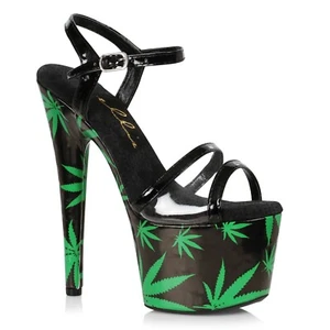 Ashley 709 - 7 Inch Ankle Strap - Black Marijuana Leaf - Picture 1 of 1