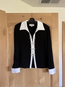 St. John Evening schwarz weiß Strick Cardigan Jacke Gr. 10 Strassbesatz Wolle - Bild 1 von 7