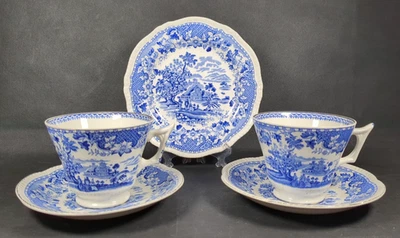 Vintage Tea Cup & Saucer x 2 & Plate ~ Enoch Wood & Sons SEAFORTH ~ Blue & White - Image 1 of 4