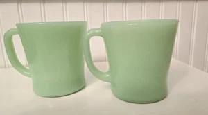 Vintage Fire King Oven Ware Jadeite Coffee Mugs D Handle ~ Set of 2 - Picture 1 of 4