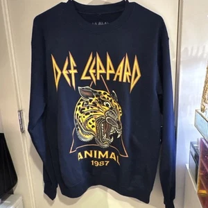 DEF LEOPARD 🐆 Women’s Sweatshirt Small Navy Blue Oversized Relaxed New W/O Tags - Picture 1 of 5
