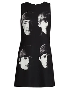 💕$495  ALICE & OLIVIA CLYDE THE BEATLES FAB FOUR MINI SHIFT BLACK DRESS SZ 0 - Picture 1 of 4