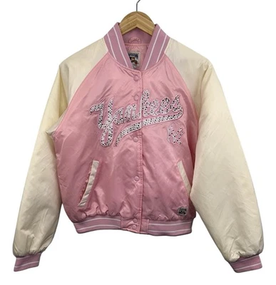 G-III Carl Banks Pink Bedazzled Rhinsetone Embezzled Yankees Satin Jacket Sz L - Image 1 of 4