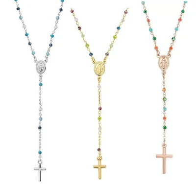 Amen Collana Rosario Donna Argento 925 Cristalli Multicolor Sacro Rosari Croce - Immagine 1 di 2