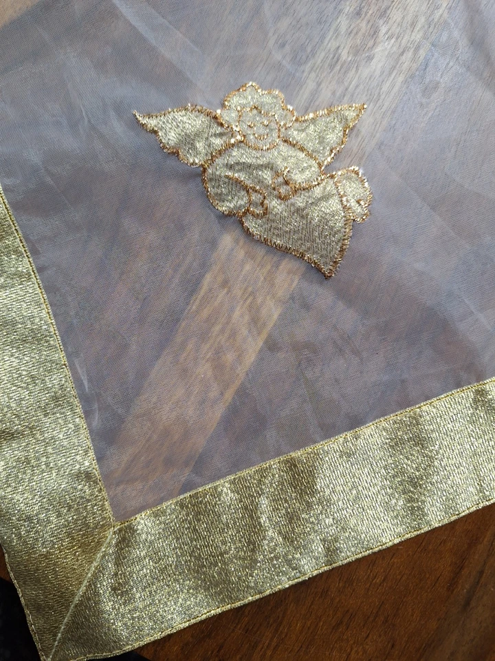 Tischdecke Weihnachten 80×80 cm Gold transparent wie neu Mitteldecke TCM Engel - Bild 1 von 4