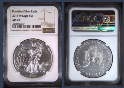 2018W 2019W 2020W 2021W 2022W Burnished Silver Eagles MS70  NGC Classic Brown - Image 1 of 4