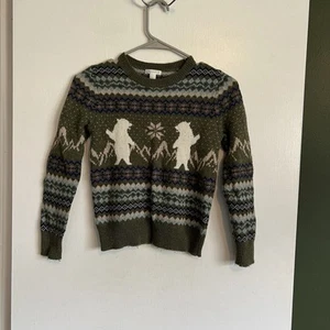 J. Crew crewcuts green fair isle bear graphic crew neck sweater size medium 8-9 - Picture 1 of 6