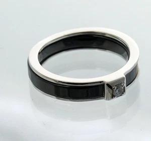 Anillo negro cerámica con circonitas plata de ley 925 anillo de cerámica rodiado - Imagen 1 de 7