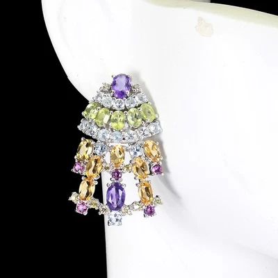 925 Sterling Silber Ohrringe Ovaler Amethyst Aquamarin, Citrin Saphir Edelstein - Bild 1 von 4