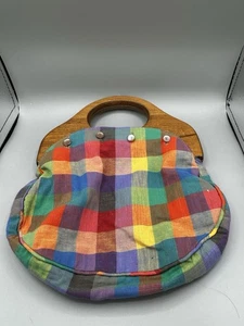 Bolso Bermudas De Colección Años 70 80 Cubierta con Mango de Madera con Alfombra Inversa Cartera Botón Perlado - Imagen 1 de 7