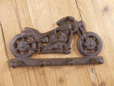 Cast Iron Motorcycle Wall Mount 4 Hook Hat Key Towel Leash **CRACK IN CASTING** - Image 1 of 4