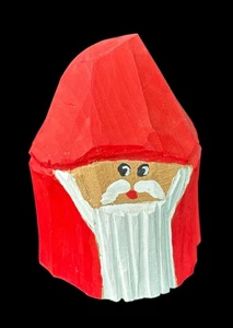 Wood Folk Art Hand-carved SANTA Head with Red Pointed Hat and Long Beard (3-in.) - Picture 1 of 13