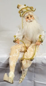 Dorado y Blanco Posable Estante Cuidador Santa Navidad Elfo Ojos de Vidrio Caprichoso 21" - Imagen 1 de 22