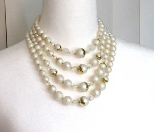 Beautiful TARA Aurora Borealis Crystal and Faux Pearl Beaded Necklace 16" - Picture 1 of 7
