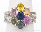 Designer Multi Color Topaz Gemstones Flower Sterling Silver Ring - Size 6