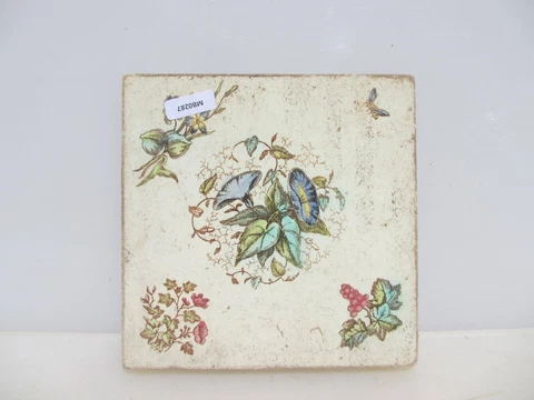 Antique Ceramic Tile Vintage Floral Art Nouveau Flowers Old Leaf Bee Fruit H.H&C Cover