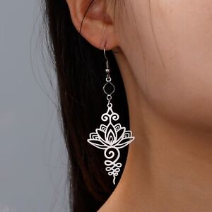 Unalome Lotus Flower Dangle Earrings Stainless Steel Yoga Drop Earring Jewelry