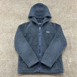 Patagonia Jacket Boys M Blue Hooded Los Gatos Deep Pile Sherpa Fleece Full Zip - Picture 1 of 12