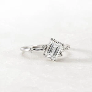 Emerald Wedding Ring 14K White Gold 1.20 Ct Certified Diamond IGI GIA Lab Grown - Picture 1 of 7