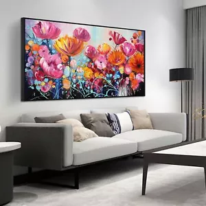 Flower Wall Art for Living Room, Pink Floral Canvas Wall-Decor for Bedroom, L... - Picture 1 of 9