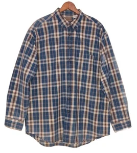 St Johns Bay - Blue Plaid Button Front Denim Long Sleeve Shirt - Men's XLT - Picture 1 of 3