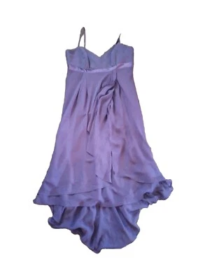 Alfred Angelo Bridesmaid Dress Purple Eggplant High Low Midi Spaghetti Strap - Image 1 of 4