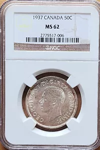 1028 - 1937 Canada 50 fifty cents SILVER - MS 62 NGC - Picture 1 of 2