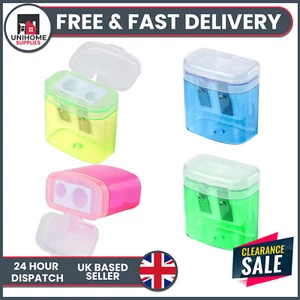 Plastic Sharpener Set 4 Pcs Pencil Sharpeners with Cover Assorted Colours Double - Picture 1 of 8