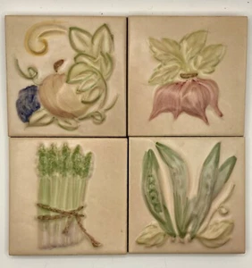 Vegtable Tiles 4x4 Dimensional peas beets asparagus tomato? terracotta matte fin - Picture 1 of 6
