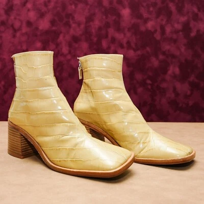 Miista 女式 Croc 印花米色皮革背面拉链方形踝靴 7.5 US EUR38 — 第 1/4 张图片