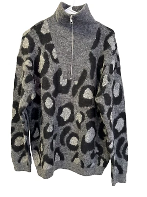 Suéter Estilo RD NUEVO CON ETIQUETAS Talla M Estampado Animal Leopardo Negro Gris Mezcla Lana Mob Esposa Foto 1 de 4