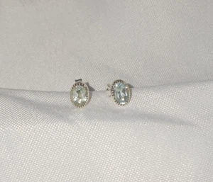 1.4 GM SILVER BLUE TOPAZ OVAL EARRINGS STUDS SMALL AND DAINTY - Picture 1 of 17