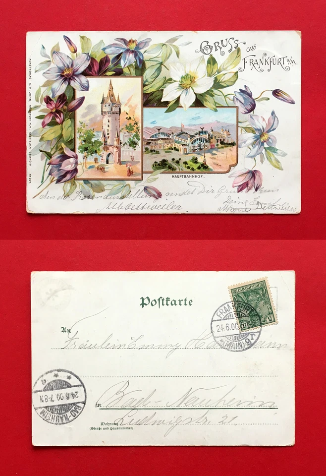 Litho AK FRANKFURT Main 1900 Hauptbahnhof und Eschenheimer Turm  ( 56816 - Bild 1 von 1