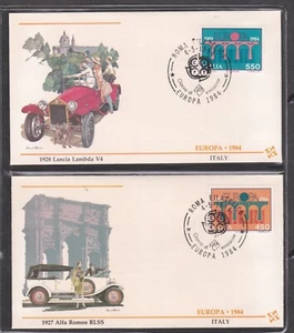 ITALY 1984 2 FLEETWOOD FIRST DAY COVERS EUROPA BRIDGE + AUTOMOBILE CACHET - Picture 1 of 2