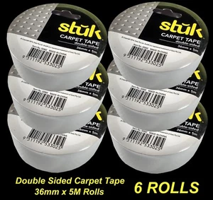 6 Rolls x Double Sided Wide Carpet Adhesive Sticky Tape 36mm x 5 Metres ea - 30M - Picture 1 of 5