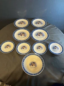 Crofton Christmas  4 Small Plates  / 4 Large Plates / 1 Bowl Snowmen Winter Blue - Picture 1 of 2