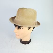 VTG DOBBS Fedora Hat Tan Beige Genuine Suede Leather Size 7 1/8 Vintage Hats 