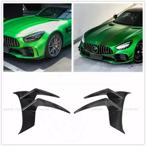 Front Bumper Lip Side Fins Splitters Fits Benz AMG GT R 2017-20 Carbon Fibre - Foto 1 di 6