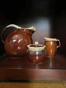 HULL POTTERY Brown Drip Jug Pitcher with Cream & Sugar Set. Oven Proof - Picture 1 of 2