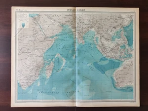 VINTAGE ORIGINAL MAP-FROM-THE TIMES ATLAS OF THE WORLD-INDIAN OCEAN-1922 - Picture 1 of 3
