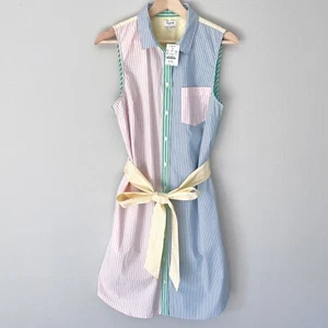 J. Crew Factory Rainbow-Stripe Shirtdress Women's Size 10 NWT Sleeveless Belted - Picture 1 of 16