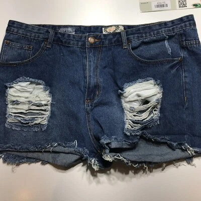 Pantalones Cortos Boohoo Denim Mujer Tiro Medio Tattered Destroyed Festival Talla 18 Foto 1 de 4