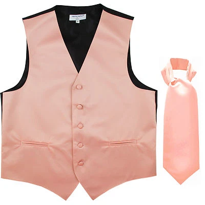 New Men's Formal Tuxedo Vest Waistcoat solid & Ascot cravat Mauve Dusty Pink  - Image 1 of 4