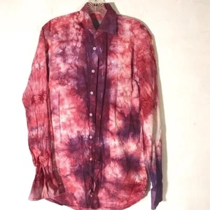 Canali Cotton Size 15 3/4 Neck Tie Dye Dress Shirt Red Purple Tied Dyed Medium - Picture 1 of 6