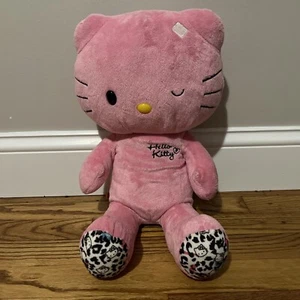 "Hello Kitty Build A Bear Sanrio patas con estampado de leopardo rosa 18"" felpa guiñando un ojo sin arco" - Imagen 1 de 5