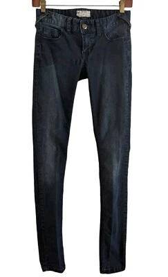 Free People Distressed Jeans XS Skinny Dark Blue Denim Low Rise Slim Stretch - Image 1 of 4