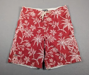 Vintage Polo Jeans Co Shorts Mens Size XL Red Floral Board Shorts Hibiscus - Picture 1 of 9